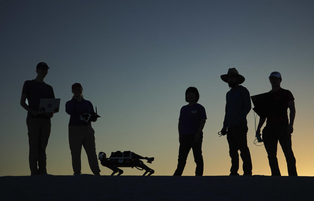 Scientists and robot at White Sands National Park