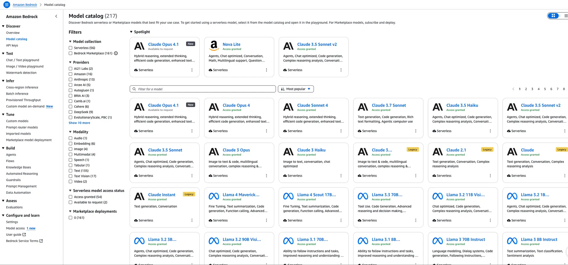 Screenshot of Amazon Bedrock Model Catalog