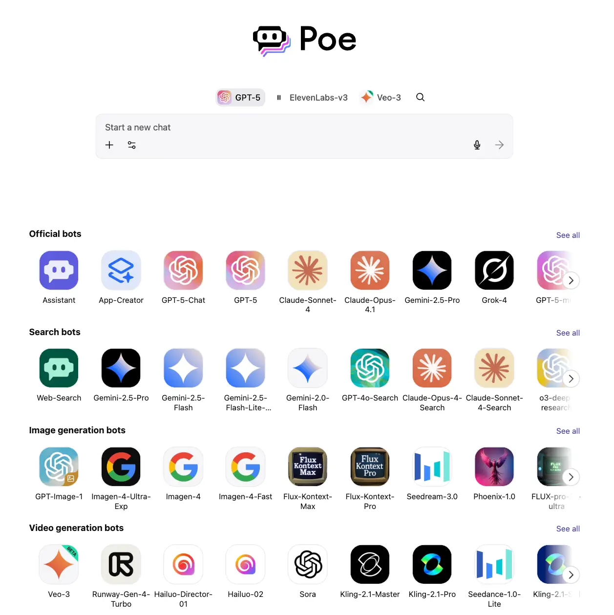 Screenshot of Poe's AI Model Selection Interface