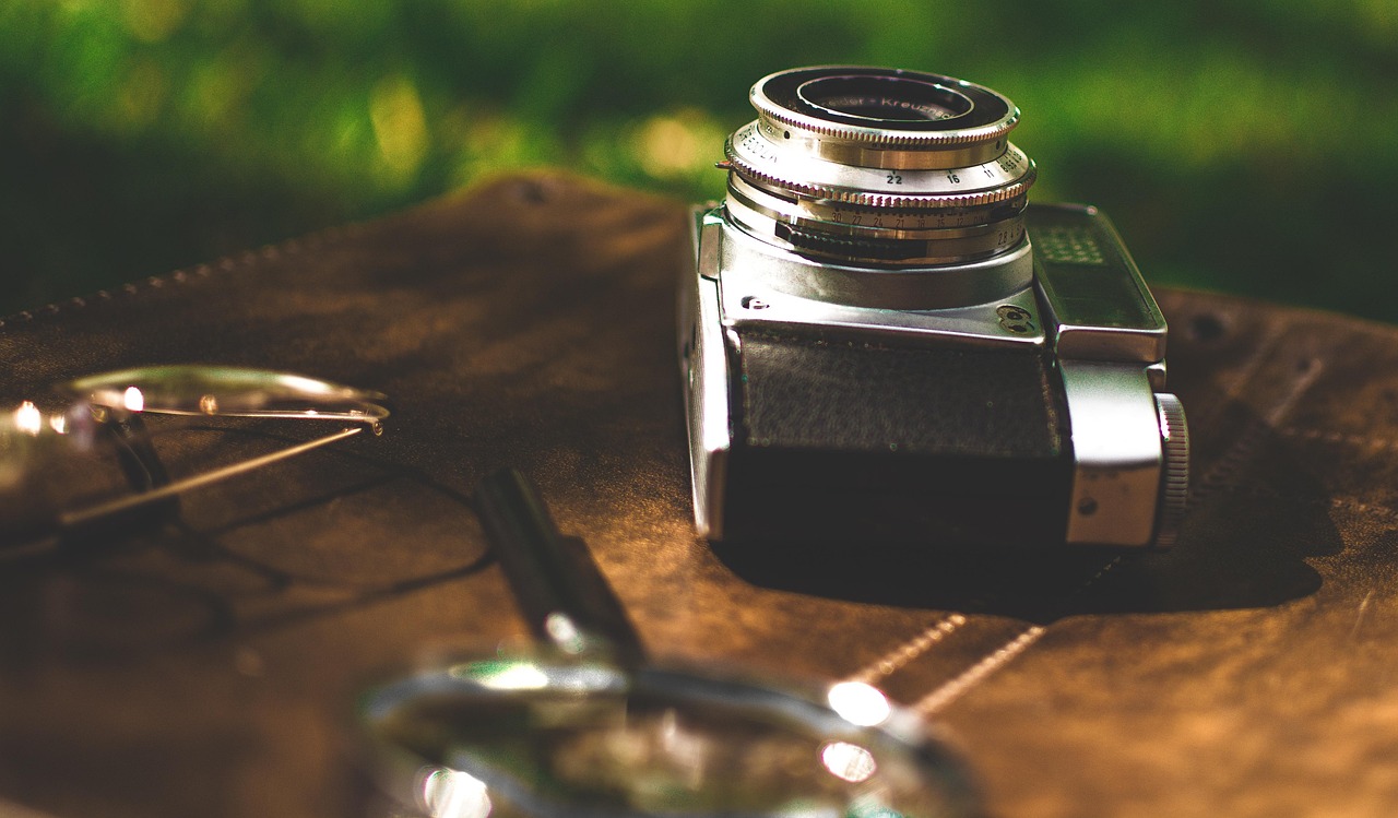 Vintage camera with accessories